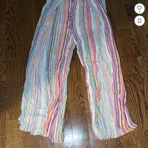 AQUA Multicolored flowy linen pants with slits in sides